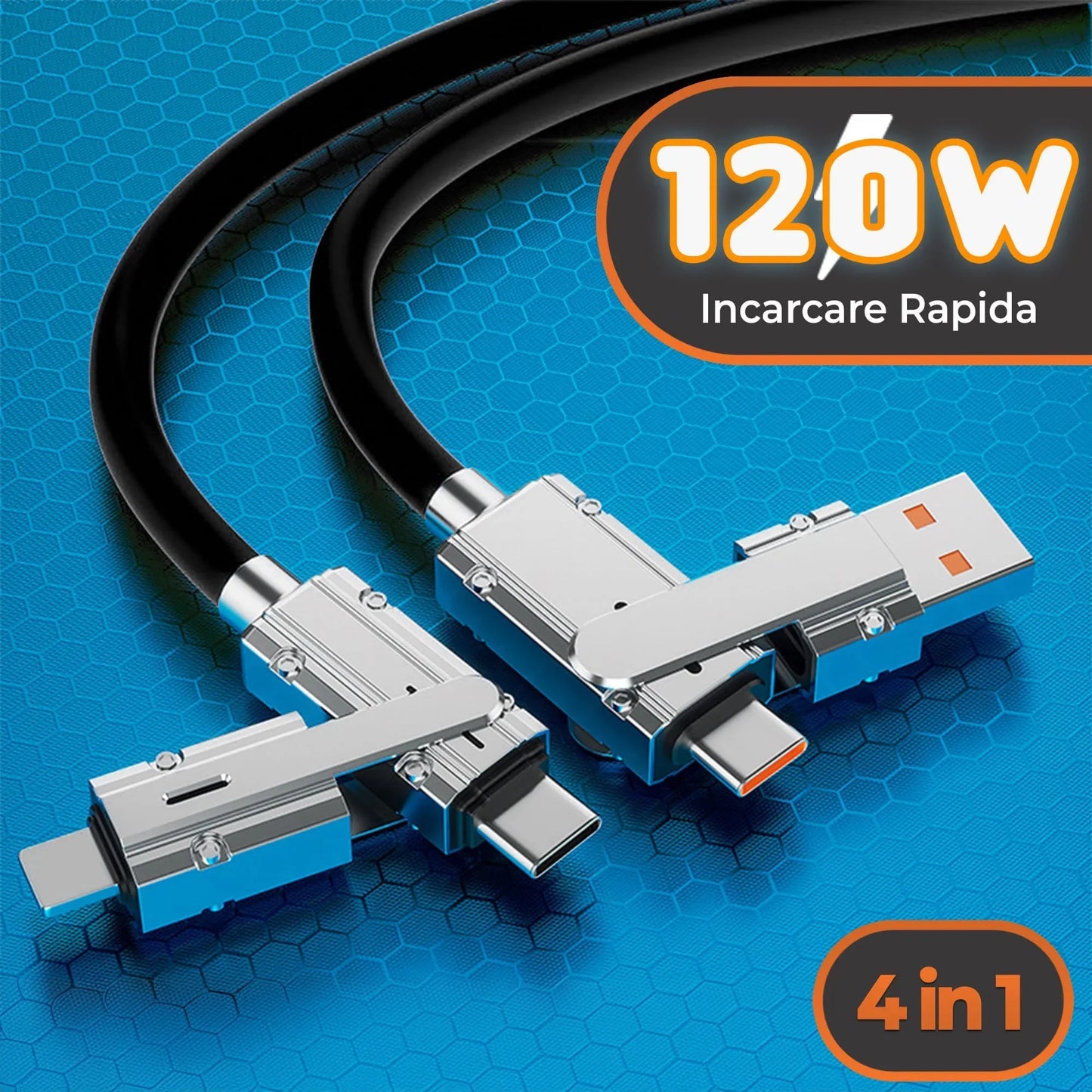 Cablu Date si Incarcare Rapida Timebox, 4 in 1, 120W, 2m, QC 3, USB, Negru