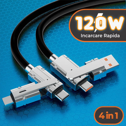 Cablu Date si Incarcare Rapida Timebox, 4 in 1, 120W, 2m, QC 3, USB, Negru