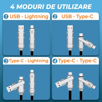 Cablu Date si Incarcare Rapida Timebox, 4 in 1, 120W, 2m, QC 3, USB, Negru
