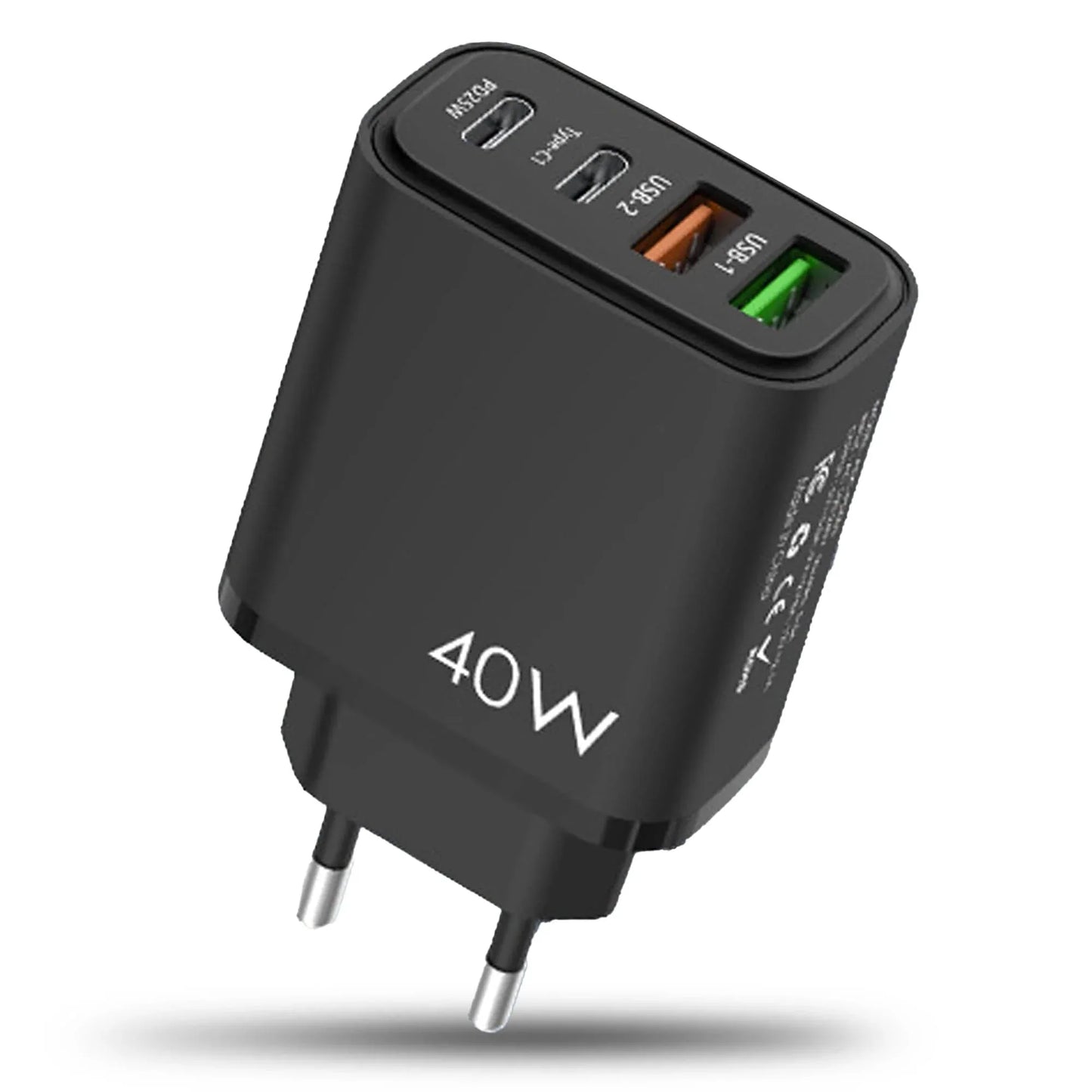 Incarcator Retea Timebox, 4 Porturi, 40W, 2 x Type-C, 2 x USB, Negru