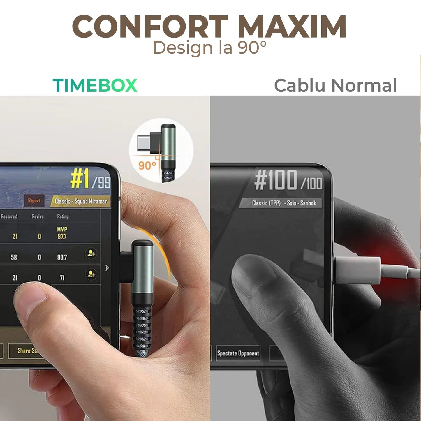 Cablu Date si Incarcare Rapida Timebox, USB la Type-C, 2m, QC 3, Negru