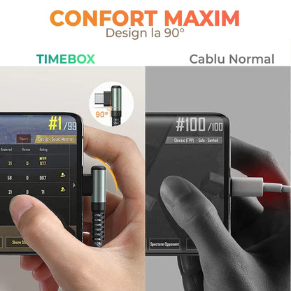 Cablu Date si Incarcare Rapida Timebox, USB-C la Type-C, 60W, 1m, Negru