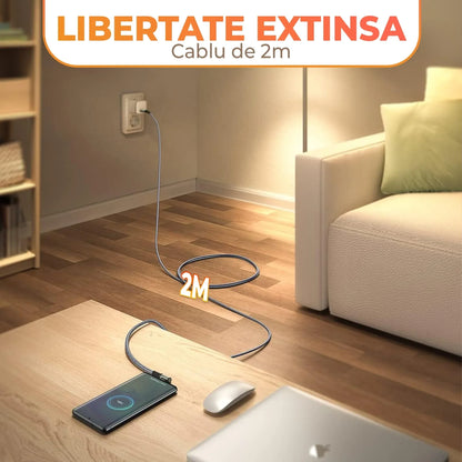 Cablu Date si Incarcare Rapida Timebox, USB-C la Type-C, 60W, 2m, Negru