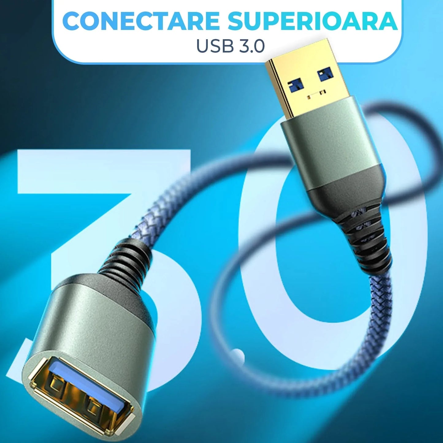 Cablu Extender Timebox, USB-mama la USB-tata 3, Placat cu aur, Gri