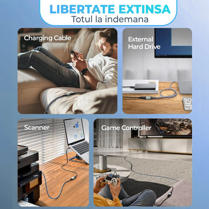 Cablu Extender Timebox, USB-mama la USB-tata 3, Placat cu aur, Gri
