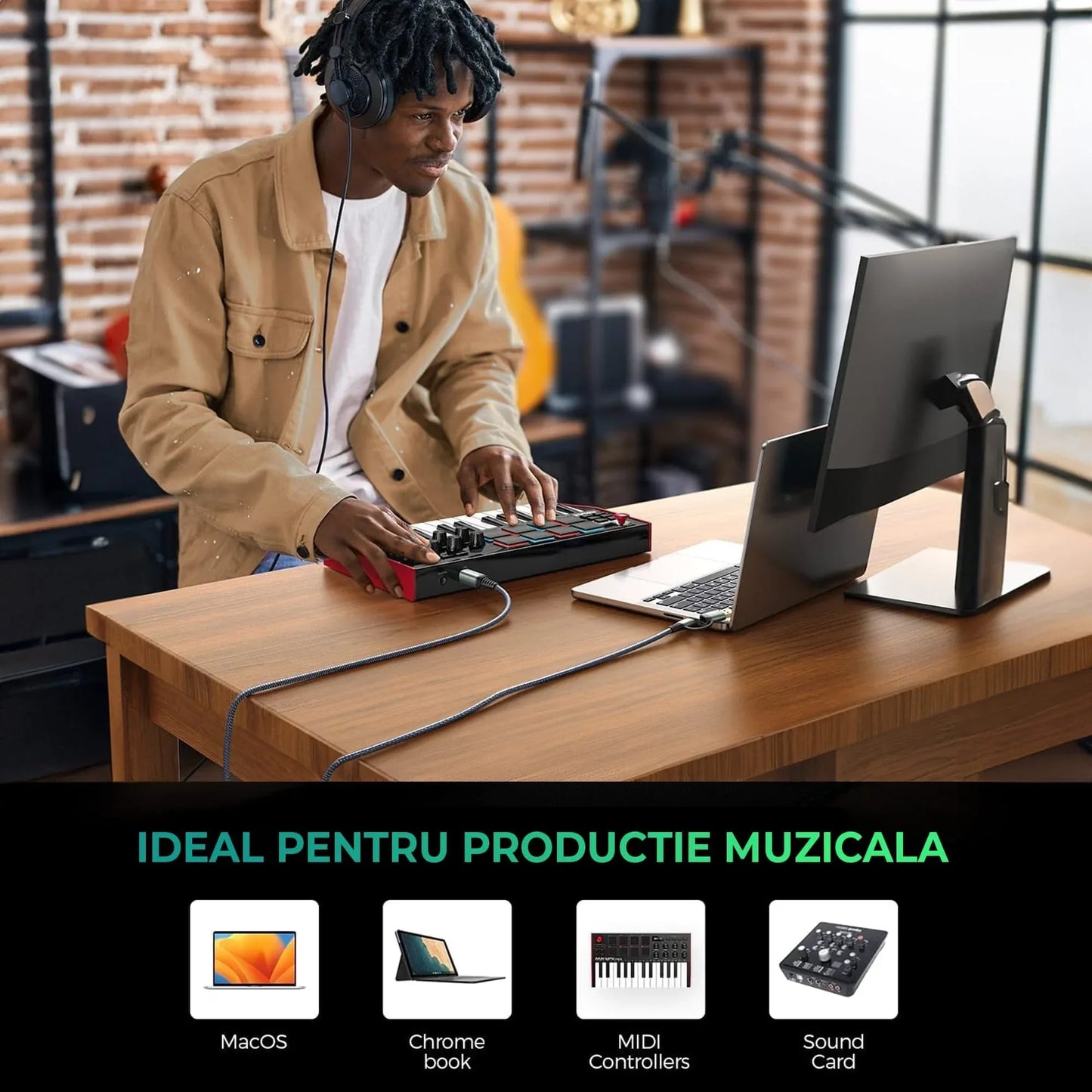 Cablu de imprimanta Timebox, USB si USB-C la USB-B 2, Placat cu aur, Gri