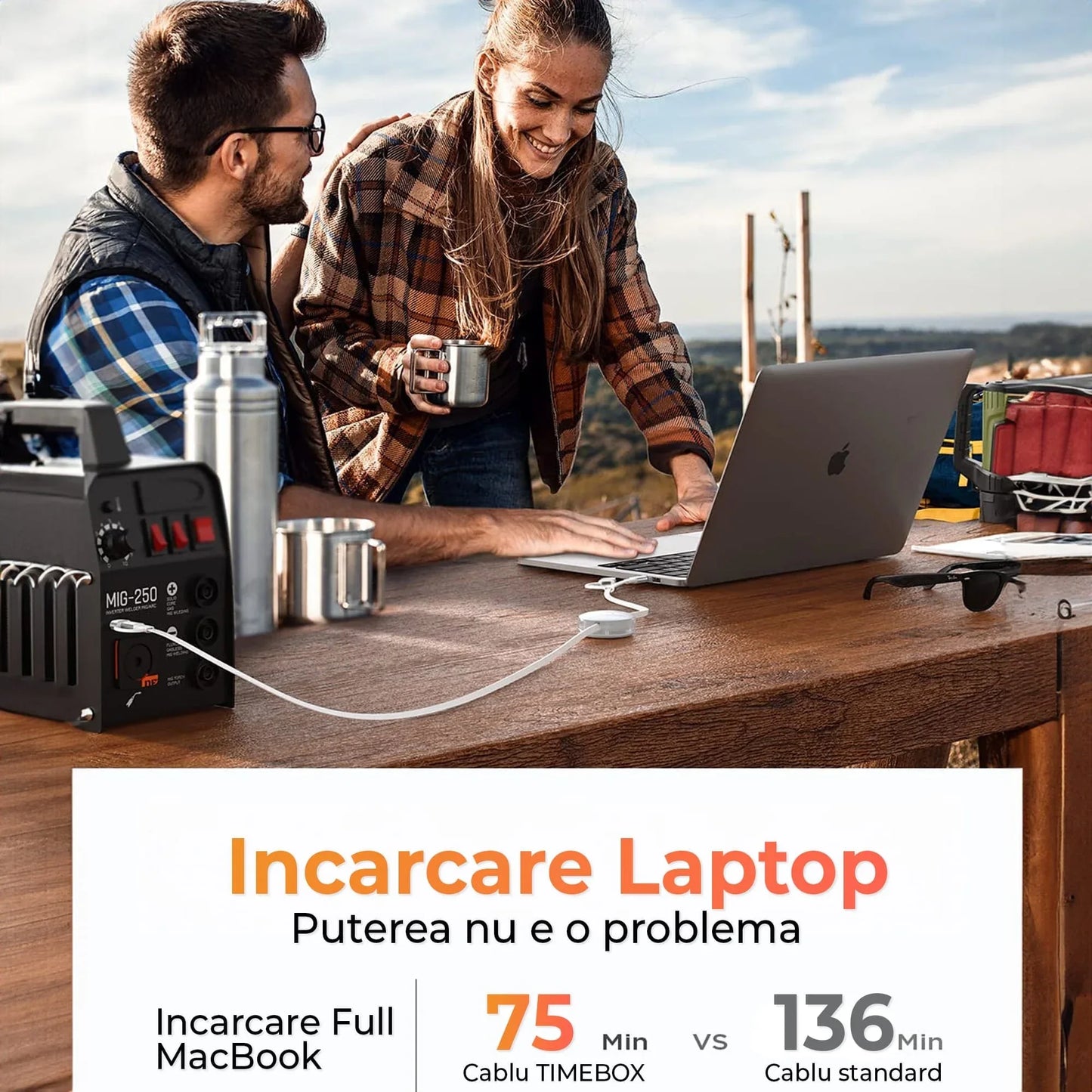Cablu Retractabil de Date si Incarcare Rapida 5 Timebox, USB-C la Type-C, 60W, Alb