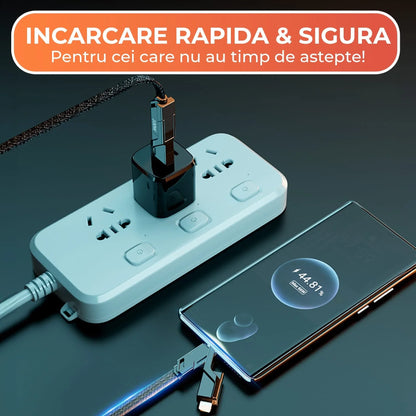 Cablu de date si Incarcare Rapida Timebox, 4 in 1, 100W, 1,5m, USB, Negru