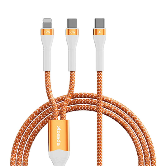 Cablu de Incarcare si Transfer de Date 2 in 1, Fast Charge 65W, 1,5m, USB-C, Type-C, Lightning, Portocaliu - 221.ro