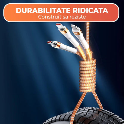 Cablu de Incarcare si Transfer de Date 2 in 1, Fast Charge 65W, 1,5m, USB-C, Type-C, Lightning, Portocaliu - 221.ro