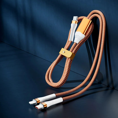 Cablu de Incarcare si Transfer de Date 2 in 1, Fast Charge 65W, 1,5m, USB-C, Type-C, Lightning, Portocaliu - 221.ro