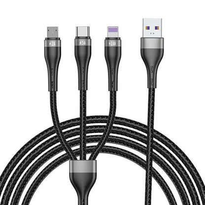 Cablu de date si Incarcare Rapida Timebox, 3 in 1, 1,2m, Nailon, Negru