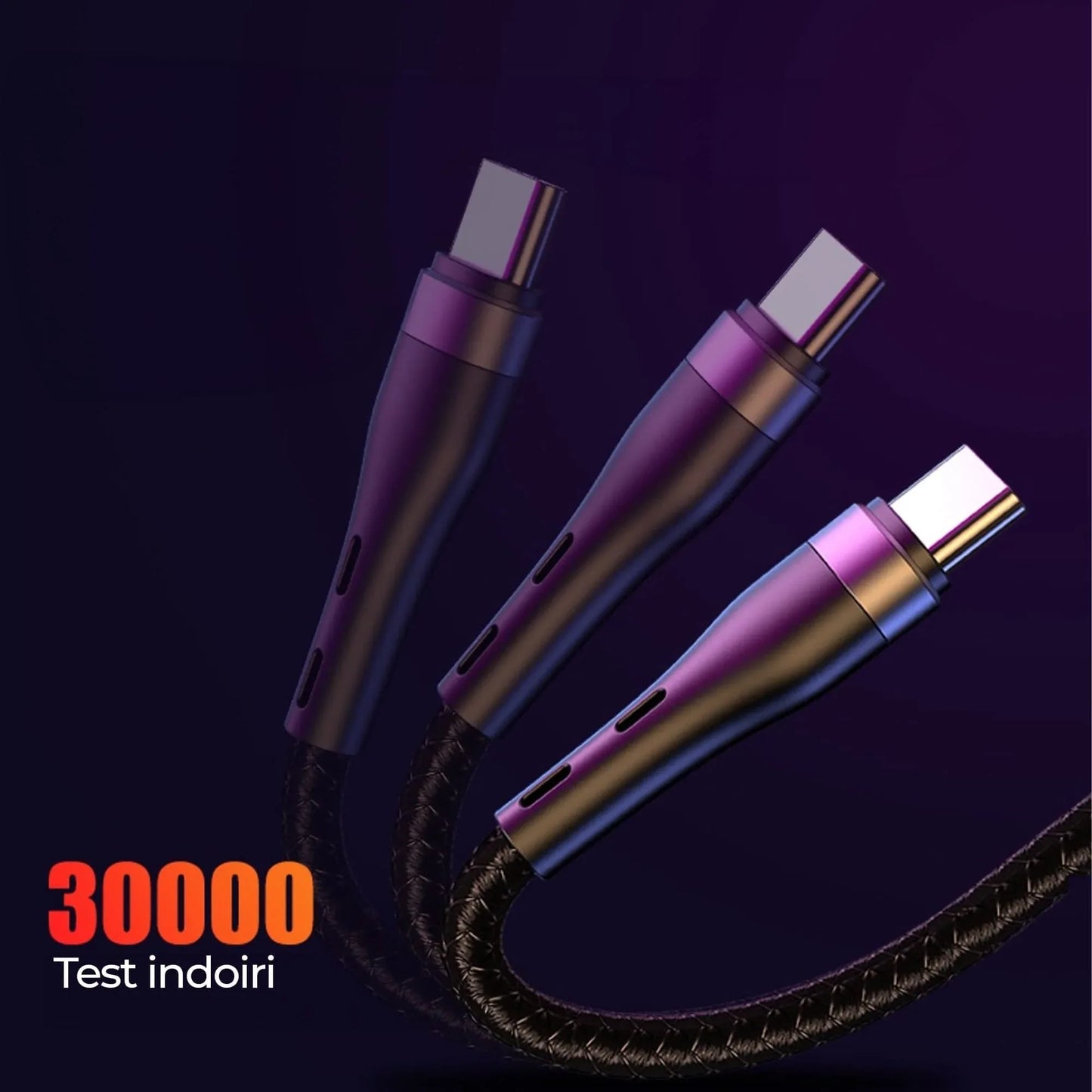 Cablu de date si Incarcare Rapida Timebox, 3 in 1, 1,2m, Nailon, Negru