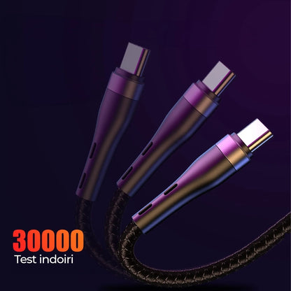 Cablu de date si Incarcare Rapida Timebox, 3 in 1, 1,2m, Nailon, Negru