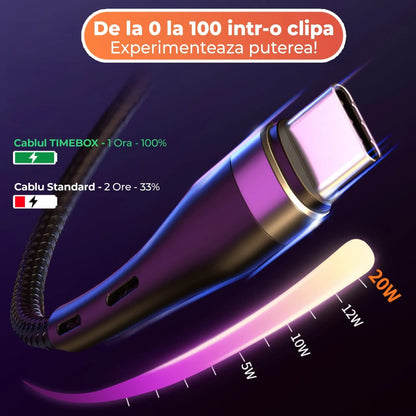 Cablu de date si Incarcare Rapida Timebox, 3 in 1, 1,2m, Nailon, Negru