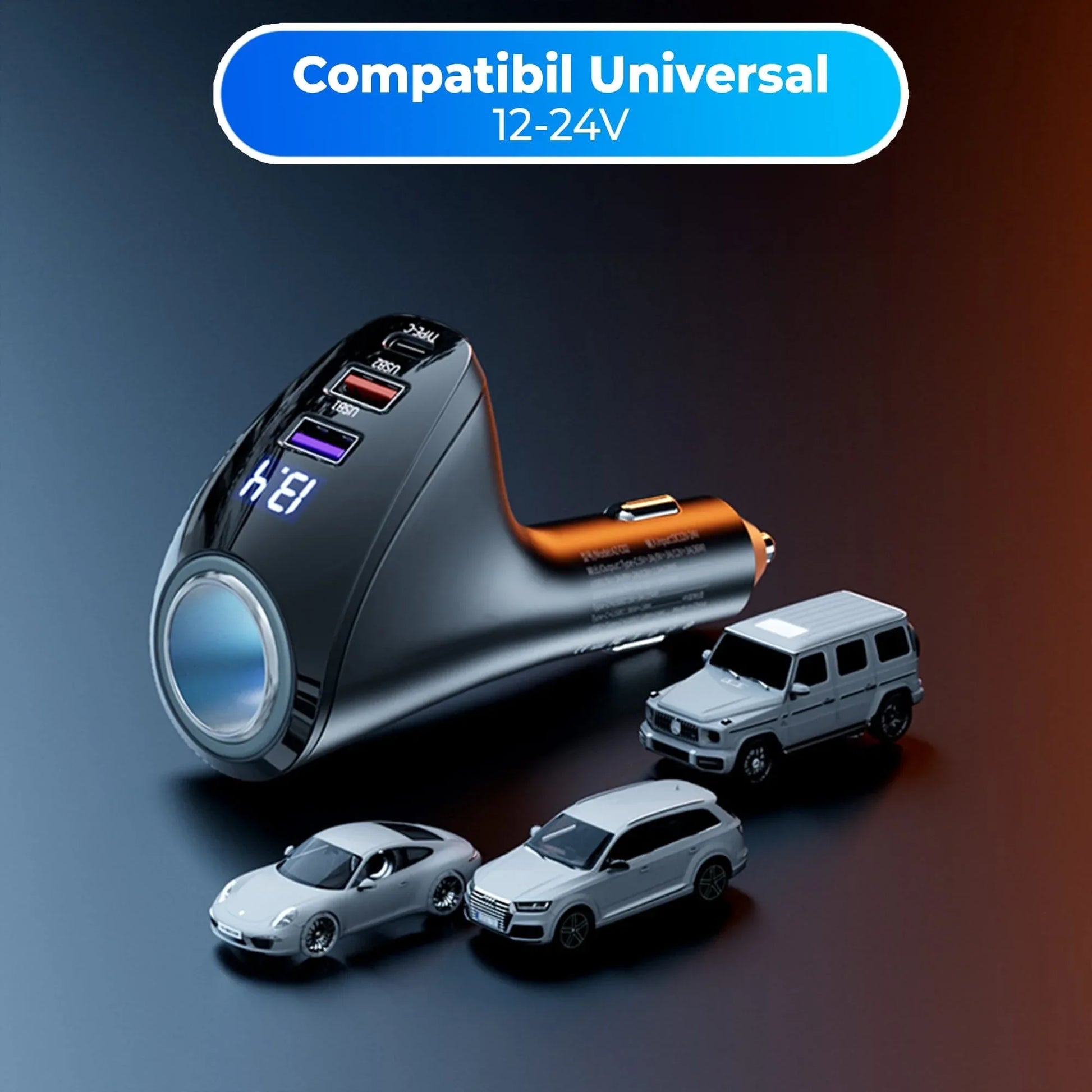 Adaptor priza Timebox, incarcator auto 4 in 1 multiplicator, 110W, 1 x soclu auto, 2 x USB, 1 x USB-C, afisaj display, Negru - 221.ro