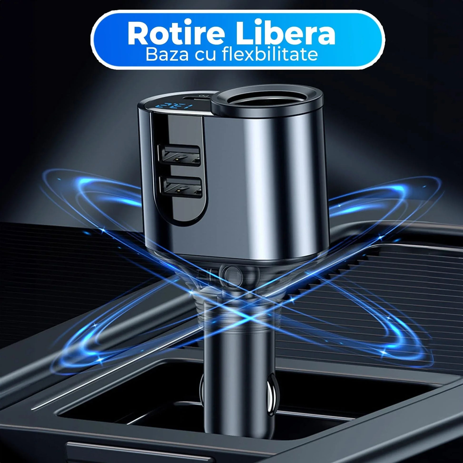 Adaptor priza Timebox, incarcator auto 4 in 1 multiplicator, 166W, 1 x soclu auto, 2 x USB, 1 x USB-C, afisaj display, Negru - 221.ro