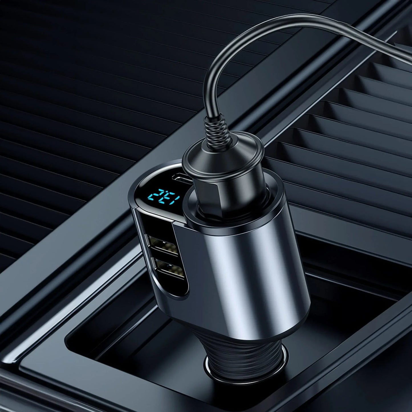 Adaptor priza Timebox, incarcator auto 4 in 1 multiplicator, 166W, 1 x soclu auto, 2 x USB, 1 x USB-C, afisaj display, Negru - 221.ro