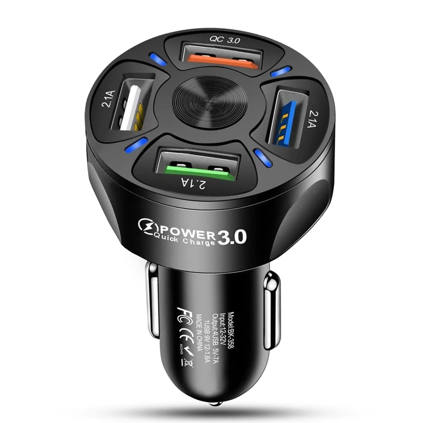 Incarcator auto Timebox, 4 x USB , Super Fast-Charge, 0 Lumini LED, Negru