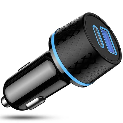 Incarcator auto Timebox, Super Fast-Charge 43W, 1 x USB QC 3,0, 1 x USB-C, Lumini LED, Universal, Negru - 221.ro