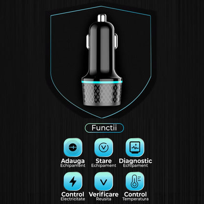 Incarcator auto Timebox, Super Fast-Charge 43W, 1 x USB QC 3,0, 1 x USB-C, Lumini LED, Universal, Negru - 221.ro