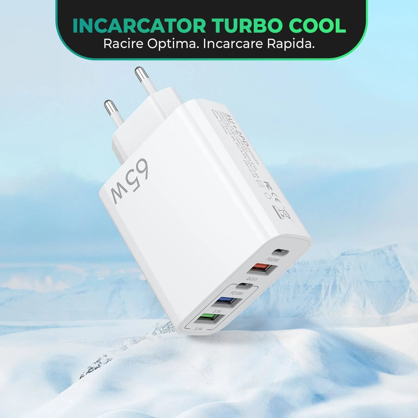 Incarcator Retea, 5 Porturi, 65W, 3 x USB, 2 x Type-C, Alb