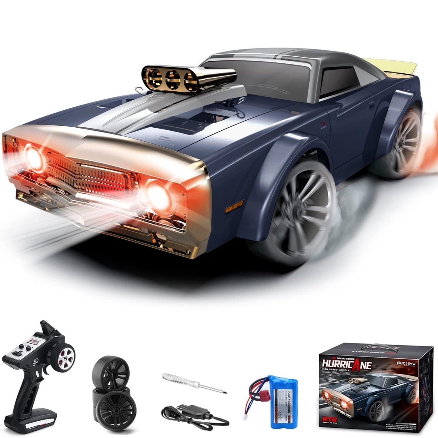 Masina cu telecomanda RC Timebox, 38km/h, 1:16, 4WD, Drift car, Albastru