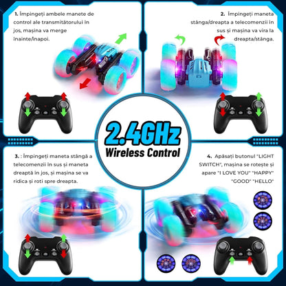 Masina cu telecomanda cu Rotire 360°, Timebox, 4WD, Off-road, lumini LED, Albastru