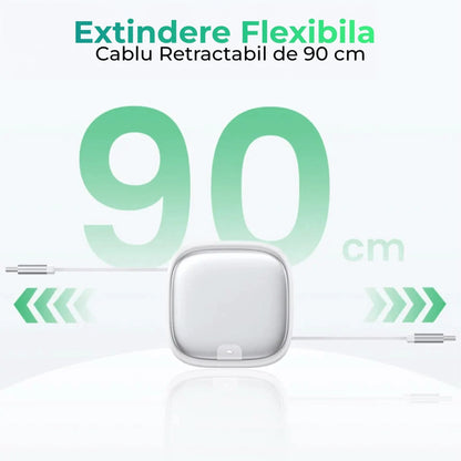 Cablu de date 6 in 1, Retractabil, Fast Charge, USB, Type-C, Lightning, Alb