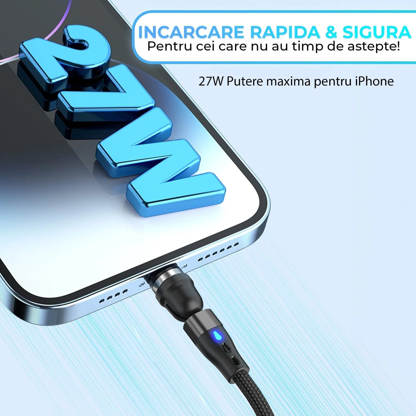 Cablu de date si incarcare Rapida Timebox, 3 in 1, 2m, Rotire 540 grade, Negru