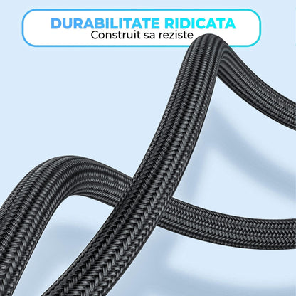 Cablu de date si incarcare Rapida Timebox, 3 in 1, 2m, Rotire 540 grade, Negru