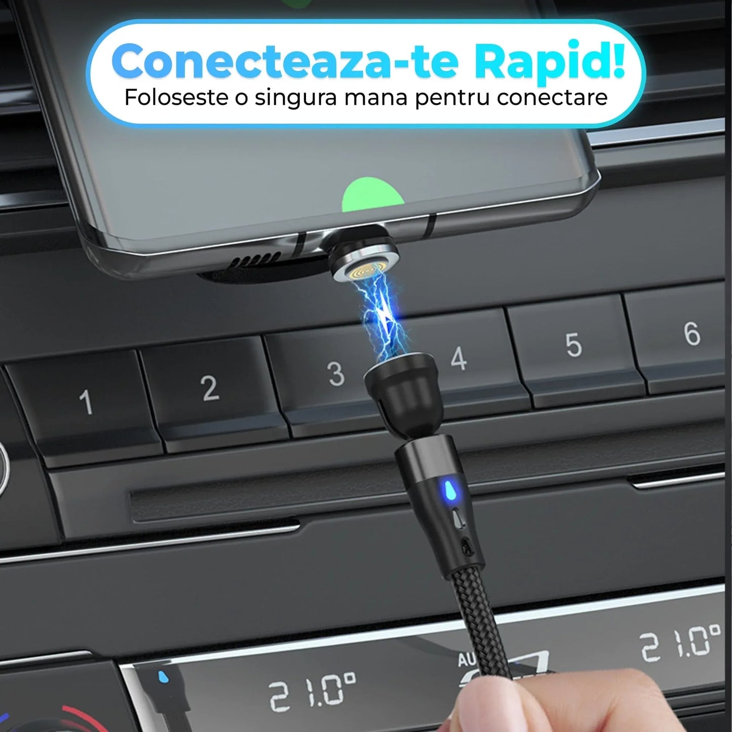 Cablu de date si incarcare Rapida Timebox, 3 in 1, 2m, Rotire 540 grade, Negru