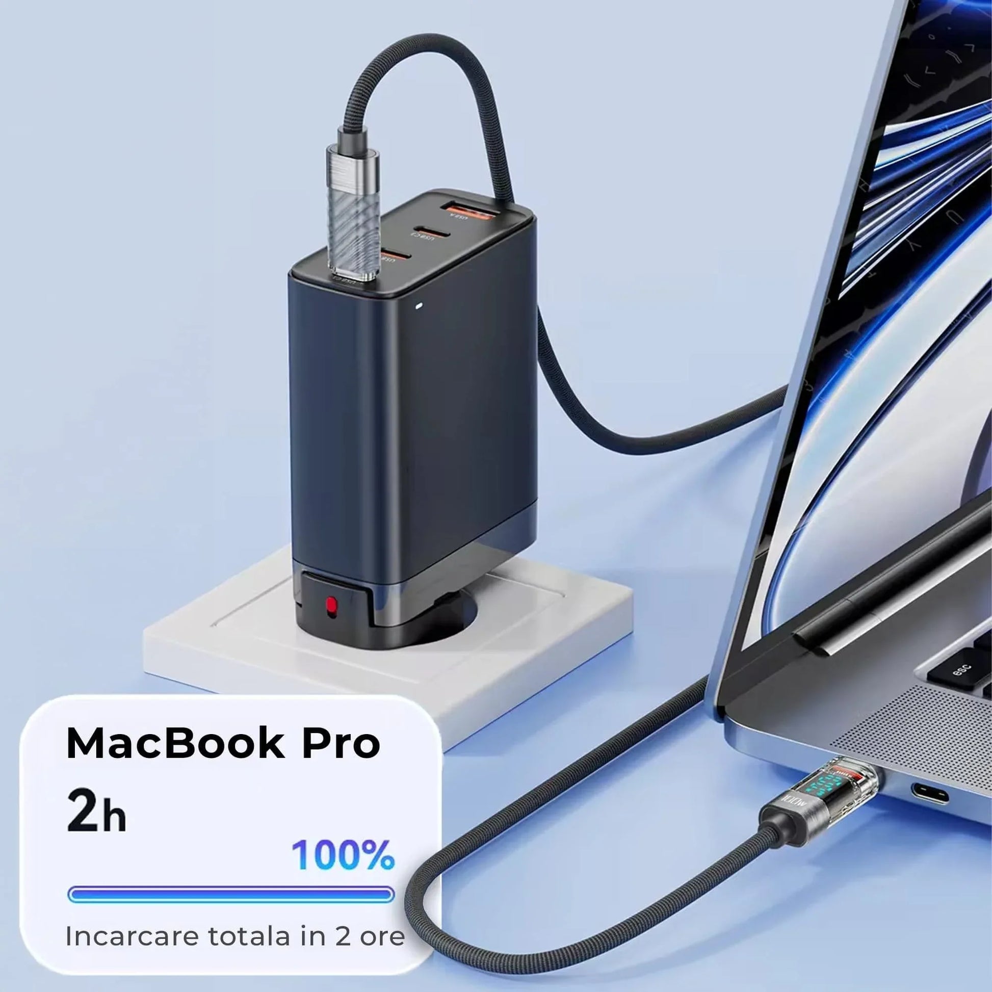 Cablu de Incarcare si Transfer de Date, Timebox, Fast Charge 100W, Display Digital, 2m, Nylon, USB-C la Type-C, Compatibil iPhone 15, Macbook, Android, Samsung, Huawei, Macbook, Xiaomi, Gri - 221.ro