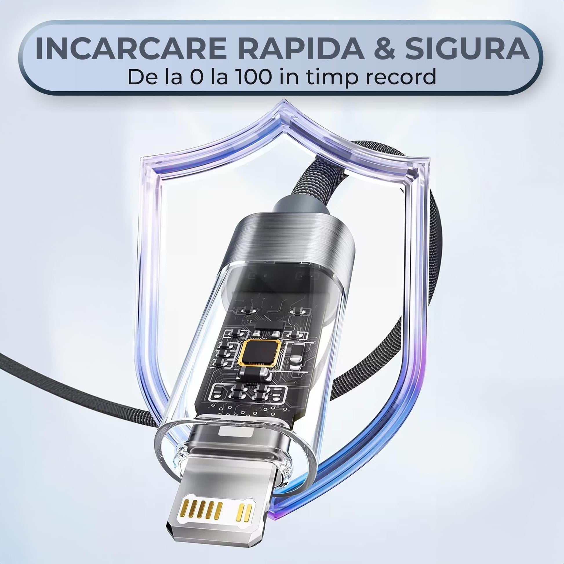 Cablu de Incarcare si Transfer de Date, Timebox, Fast Charge 20W, Display Digital, 2m, Nylon, USB-C la Lightning, Gri - 221.ro