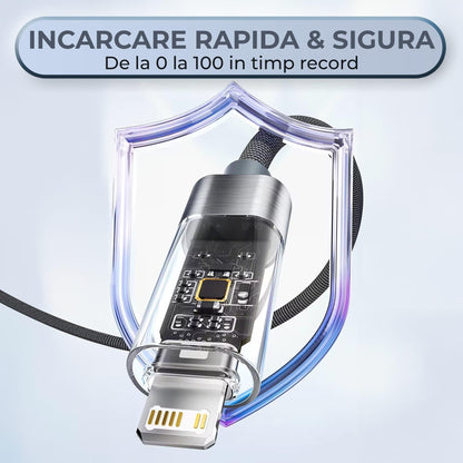 Cablu de Incarcare si Transfer de Date, Timebox, Fast Charge 20W, Display Digital, 2m, Nylon, USB-C la Lightning, Gri - 221.ro