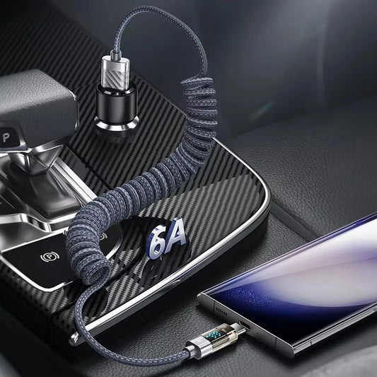 Cablu de Incarcare si Transfer de Date, Timebox, Fast Charge 66W, Display Digital, 1,8m, Nylon, USB la Type-C, Gri - 221.ro