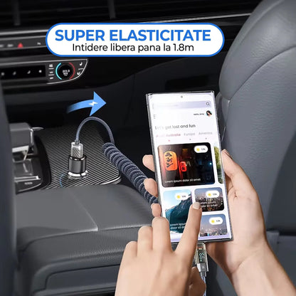 Cablu de Incarcare si Transfer de Date, Timebox, Fast Charge 66W, Display Digital, 1,8m, Nylon, USB la Type-C, Gri - 221.ro