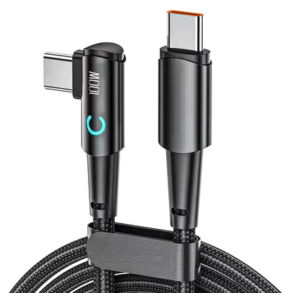 Cablu de Incarcare si Transfer de Date, Timebox, Fast Charge 100W, Unghi 90°, 480Mbps, 2m, LED Inteligent, USB-C la Type-C, Compatibil Macbook, Android, Samsung, Huawei, Xiaomi, Negru - 221.ro