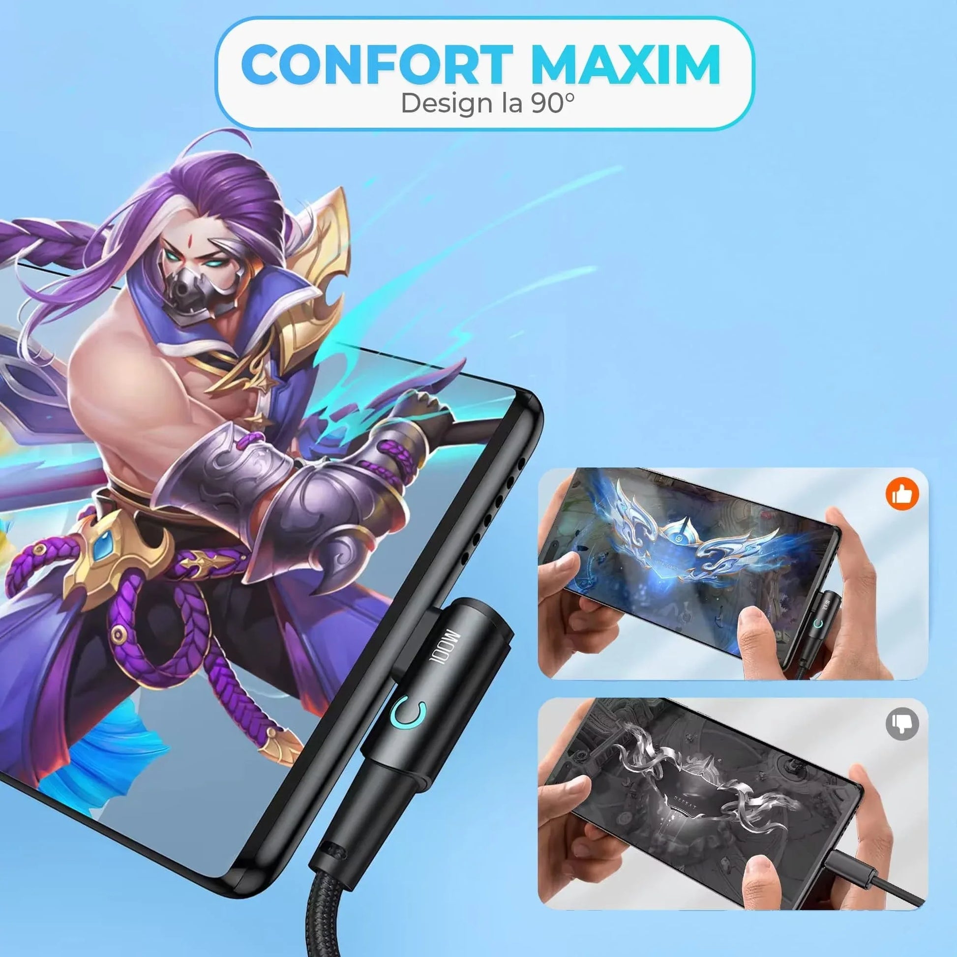 Cablu de Incarcare si Transfer de Date, Timebox, Fast Charge 100W, Unghi 90°, 480Mbps, 2m, LED Inteligent, USB-C la Type-C, Compatibil Macbook, Android, Samsung, Huawei, Xiaomi, Negru - 221.ro