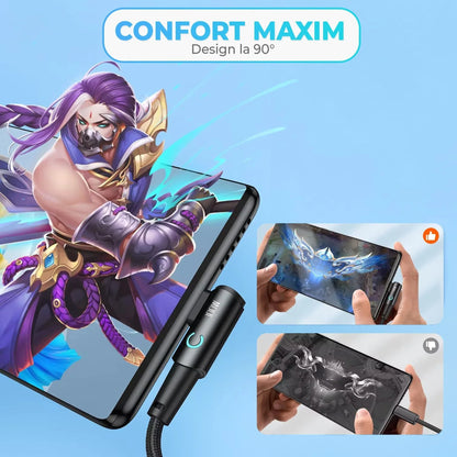 Cablu de Incarcare si Transfer de Date, Timebox, Fast Charge 100W, Unghi 90°, 480Mbps, 2m, LED Inteligent, USB-C la Type-C, Compatibil Macbook, Android, Samsung, Huawei, Xiaomi, Negru - 221.ro