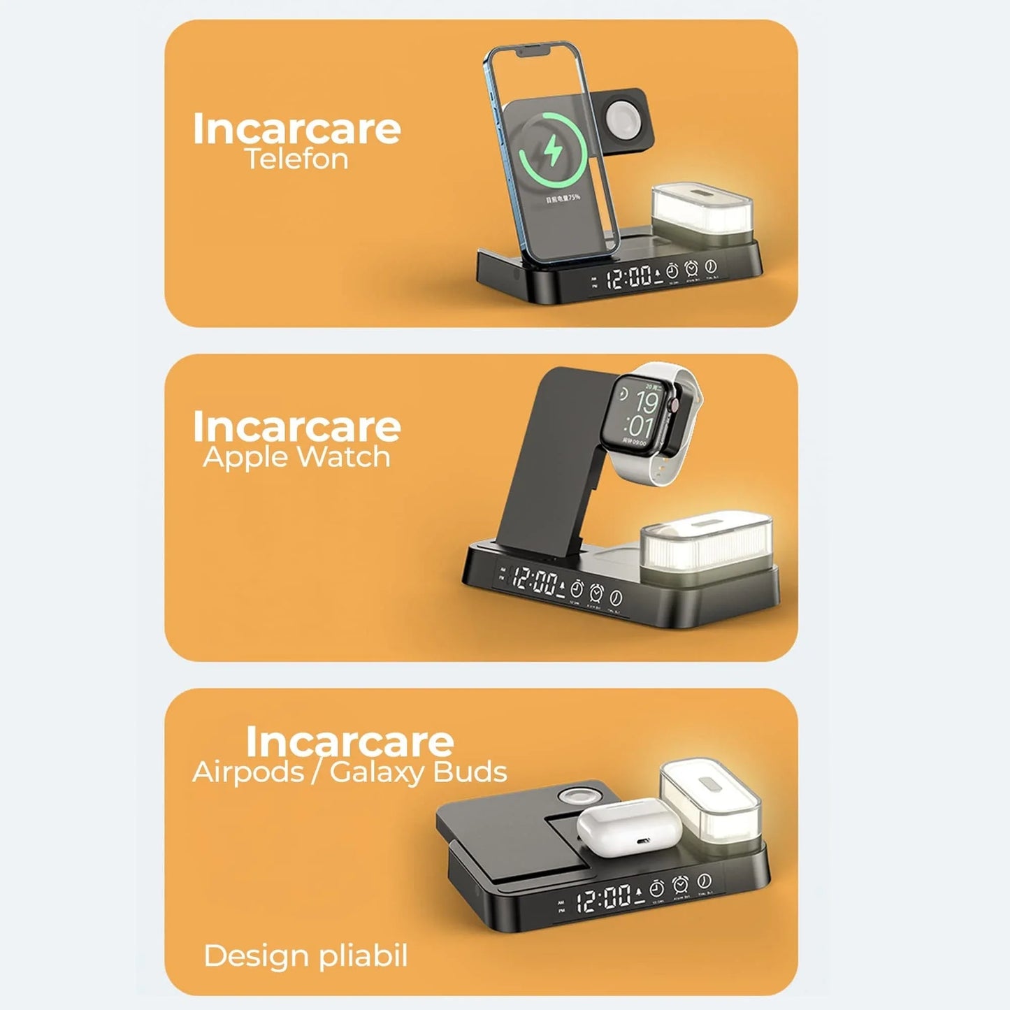 Incarcator Wireless 5 in 1, 20W, multifunctional, lampa de noapte detasabila