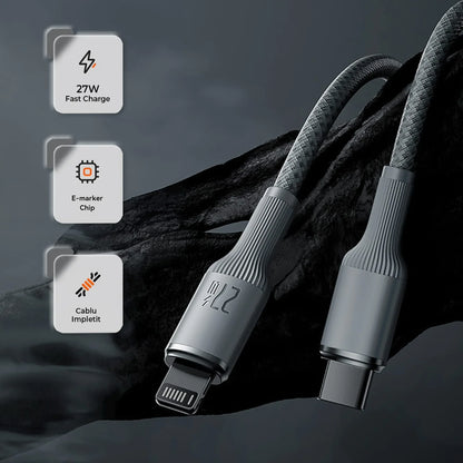 Cablu de Incarcare si Transfer de Date, Timebox, Fast Charge 27W, 480Mbps, 1,8m, USB-C la Lightning, Negru - 221.ro