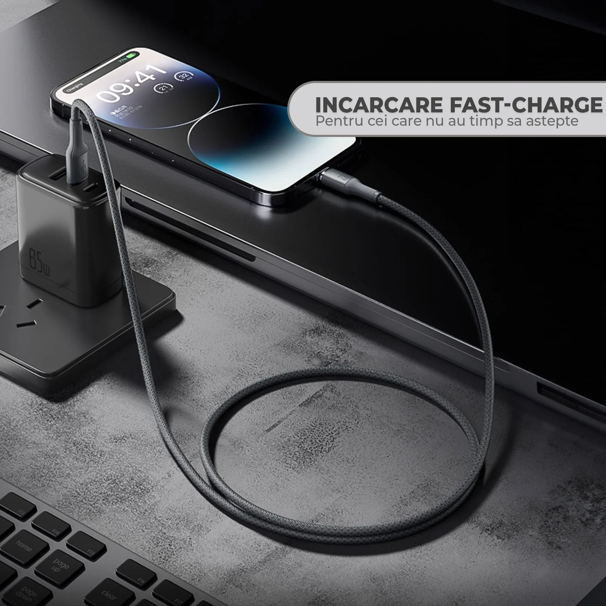 Cablu de Incarcare si Transfer de Date, Timebox, Fast Charge 27W, 480Mbps, 1,8m, USB-C la Lightning, Negru - 221.ro