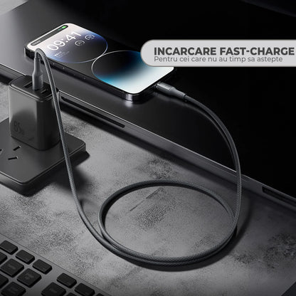 Cablu de Incarcare si Transfer de Date, Timebox, Fast Charge 27W, 480Mbps, 1,8m, USB-C la Lightning, Negru - 221.ro