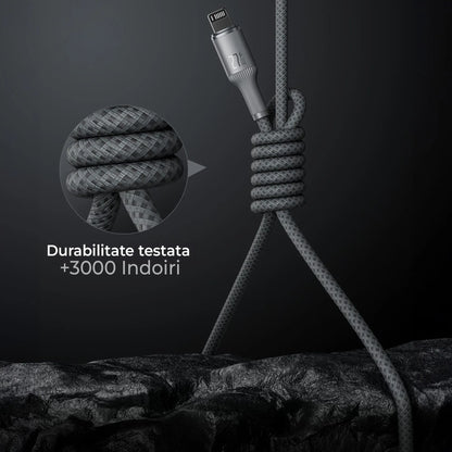 Cablu de Incarcare si Transfer de Date, Timebox, Fast Charge 27W, 480Mbps, 1,8m, USB-C la Lightning, Negru - 221.ro