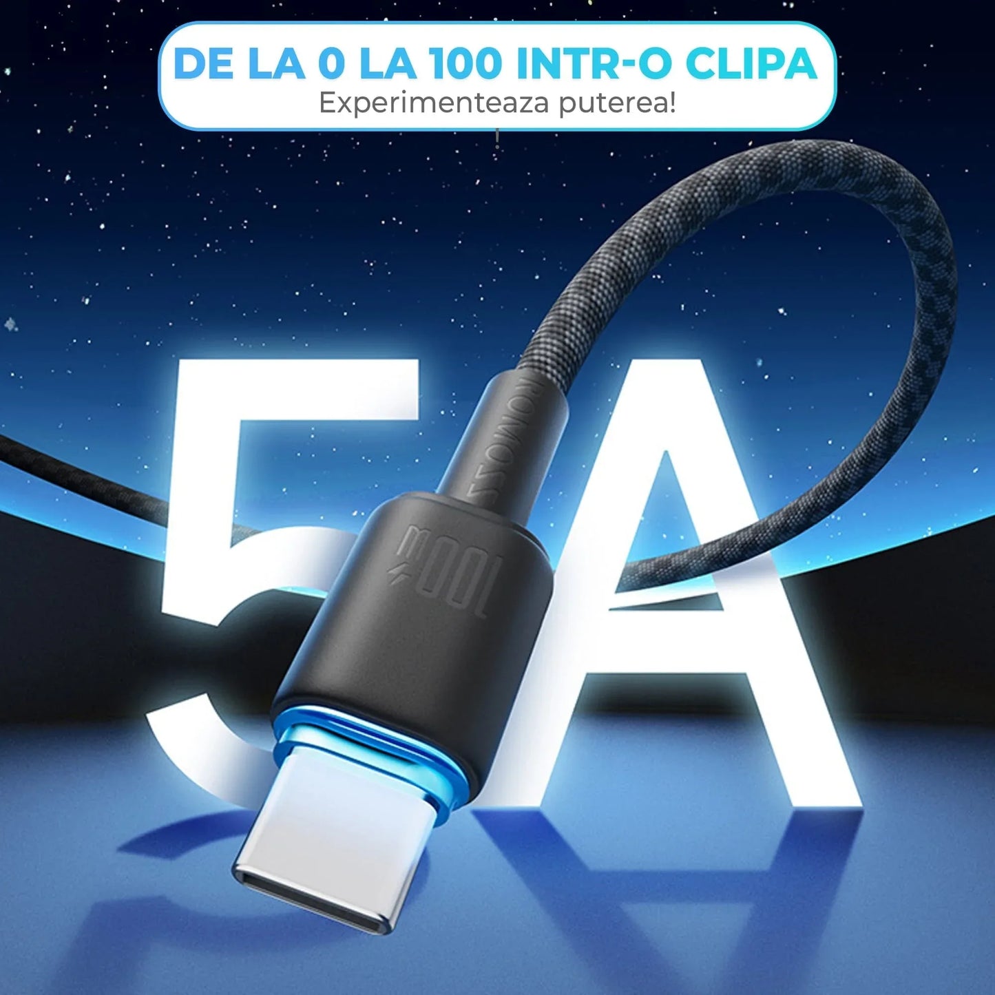 Cablu de Incarcare si Transfer de Date 100W Timebox, USB-C la Type-C, 2m, Negru