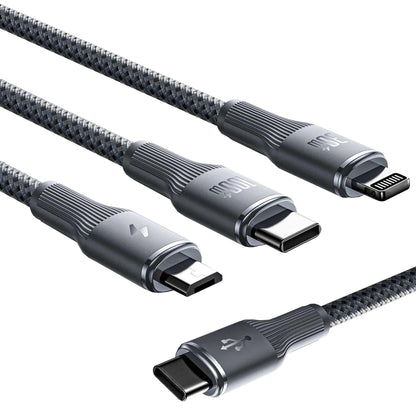 Cablu de Incarcare 3 in 1, Timebox, Fast Charge 100W, 1,5m, USB-C la Type-C, Lightning, MicroUSB, Negru - 221.ro