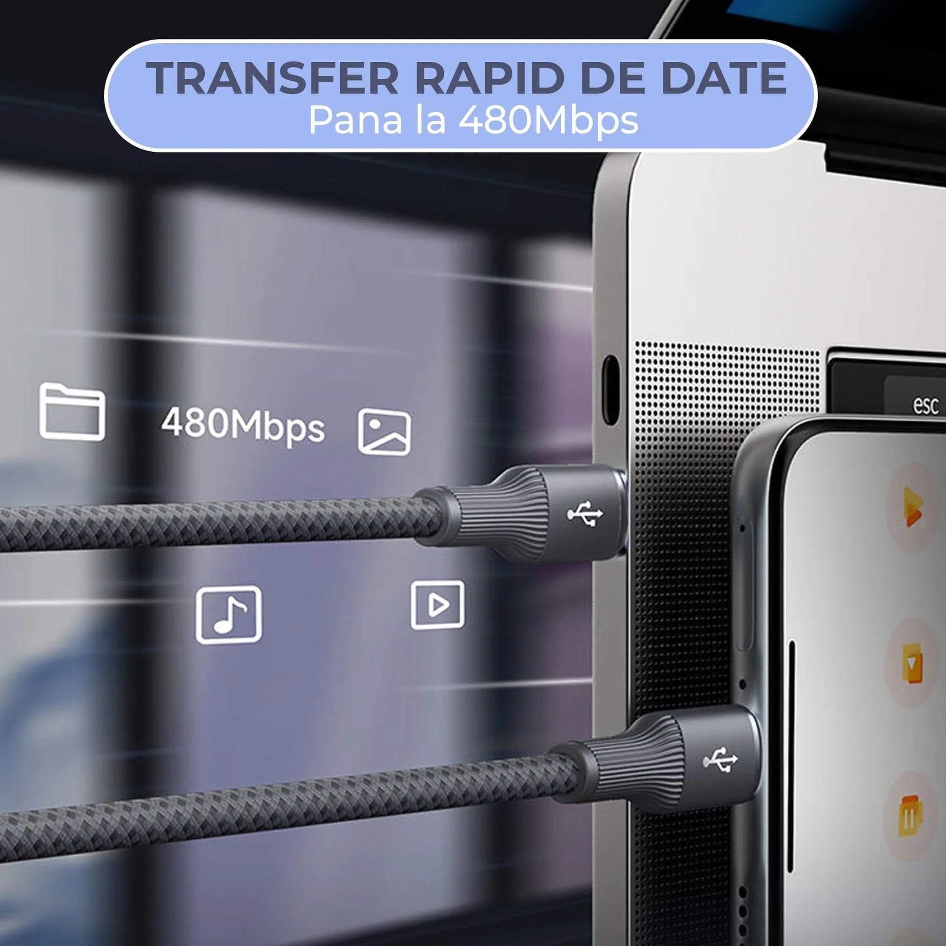 Cablu de Incarcare 3 in 1, Timebox, Fast Charge 100W, 1,5m, USB-C la Type-C, Lightning, MicroUSB, Negru - 221.ro