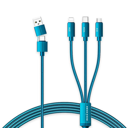 Cablu de Incarcare 6 in 1, Timebox, Fast Charge 100W, 1m, USB si USB-C la Type-C, Lightning, MicroUSB, Turcoaz - 221.ro