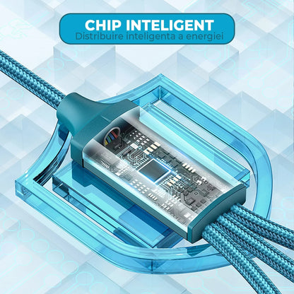 Cablu de Incarcare 6 in 1, Timebox, Fast Charge 100W, 1m, USB si USB-C la Type-C, Lightning, MicroUSB, Turcoaz - 221.ro